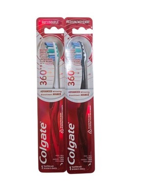 Colgate 360 Advanced Optic White Toothbrush, Medium - Pack of 2 -
