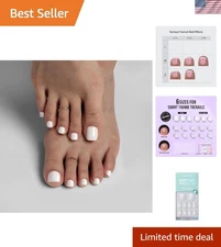 32-Piece  White Press On Toenails in 16 Sizes - Classic French Style