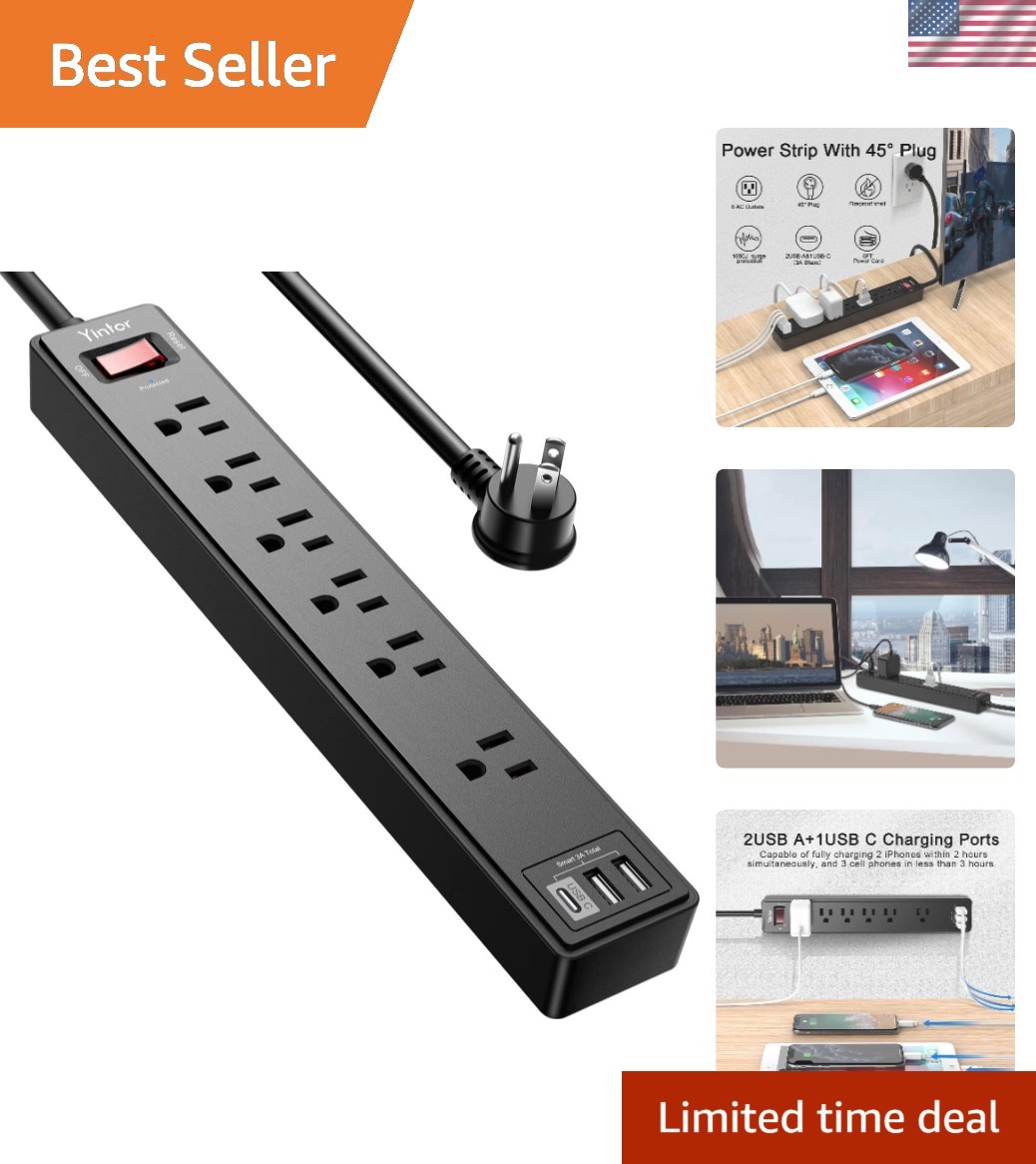 6Ft Power Strip Surge Protector - Extension Cord with 6 AC Outlets and 3 USB ...