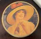 Vintage 1988 Drink Coca Cola Round Tin Pretty Lady in Hat Coke Rare