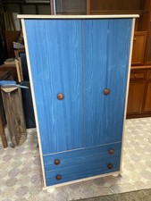 Blue Children's Wardrobe Drawers  x2 Light Brown Wood Effect with Hanging Rail