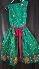 Unique Vintage Gingerbread Man Border Print Sleeveless Cotton  Dress Medium