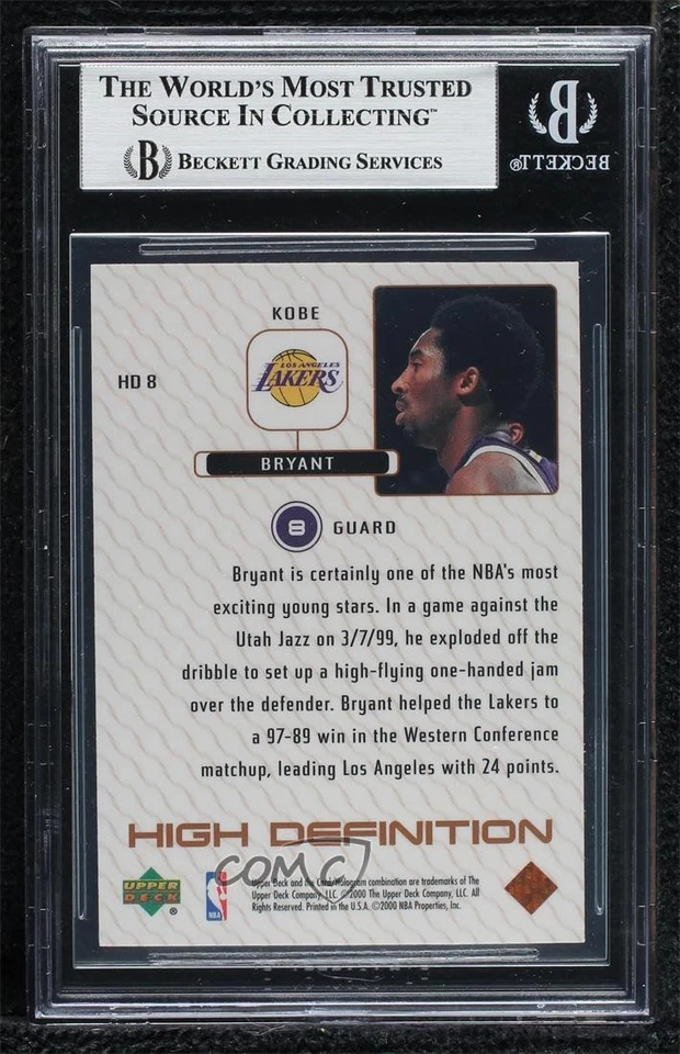 1999-00 Upper Deck High Definition Kobe Bryant #HD8 BGS 9 MINT HOF - Image 2 of 2