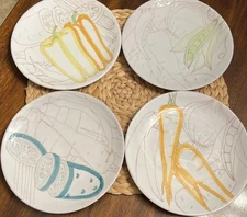 Vintage Italian Ernestine Salerno 8 1/4” Salad plates, Vegetable Motif