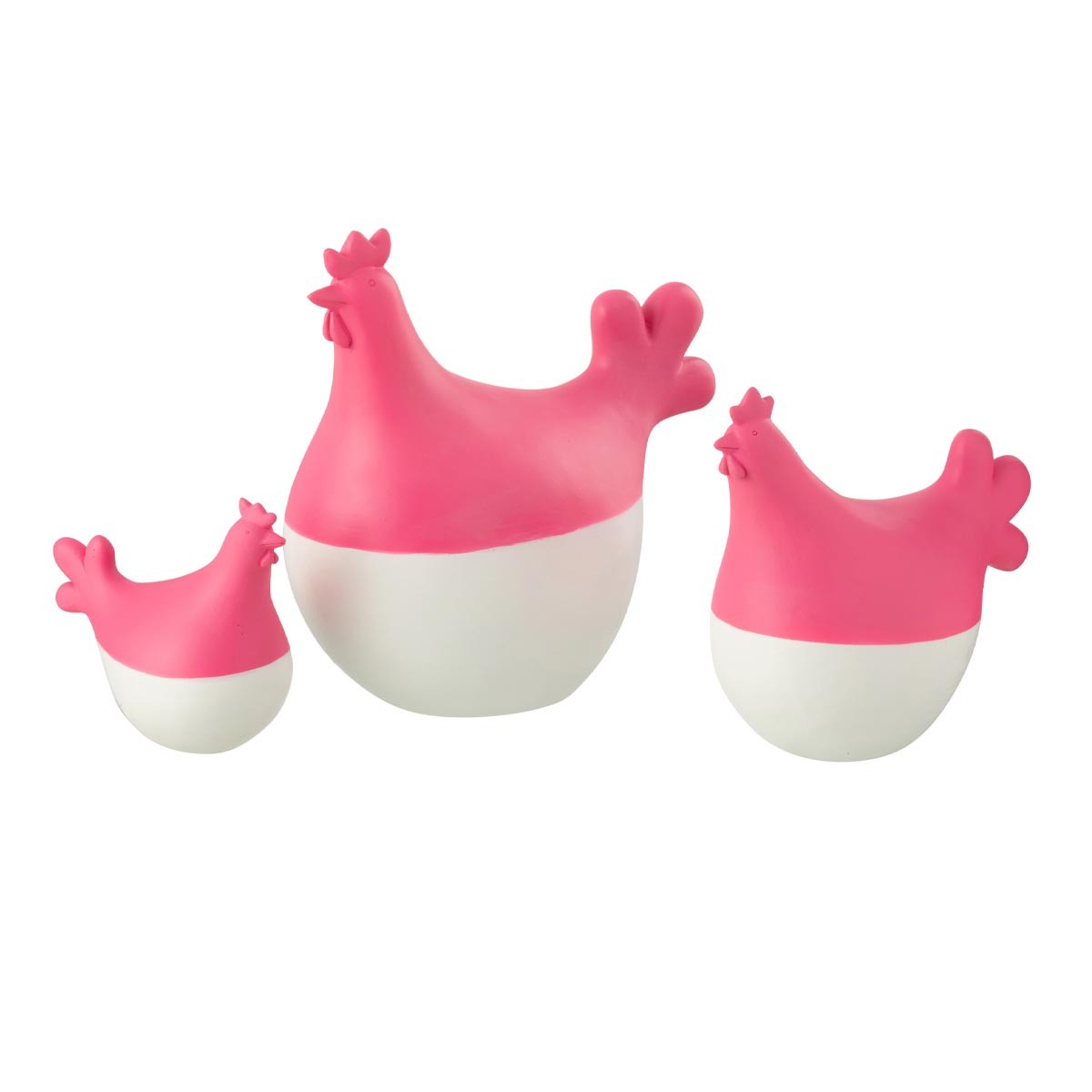 Lot de 3 statuettes coq Alfredo 20cm déco extérieure rose et blanc