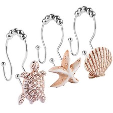 Double Shower Curtain Hooks,12Pcs Seashell Shower Curtain Hooks Double Shower...