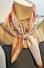 NEW 25 x 26 Inch Square Blue, Brown and Red Floral Pat 100 Silk Scarf SS-1061