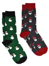 Men's Christmas Socks Snowmen & Santa Claus Novelty Size 10-13 (2-Pair Set)