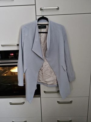 Zara Basic Damen Longblazer Anzugjacke Offen Gr. M Blau Grau Asymmetrisch