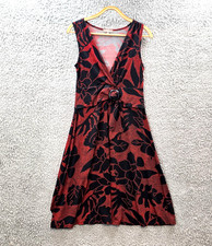 Katies Womens A-line Dress Size M Red Black Stretch Knit Sleeveless V-Neck