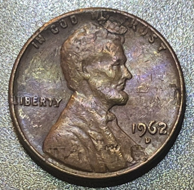 ERROR 1962 D PENNY - STRUCK THROUGH DEBRIS, (L) ON RIM, SEE PICS, UNIQUE FIND!!!