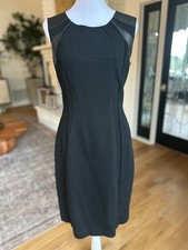 Elie Tahari Women's Black Sleeveless Sheath Dress with Genuine Leather Trim SZ 4