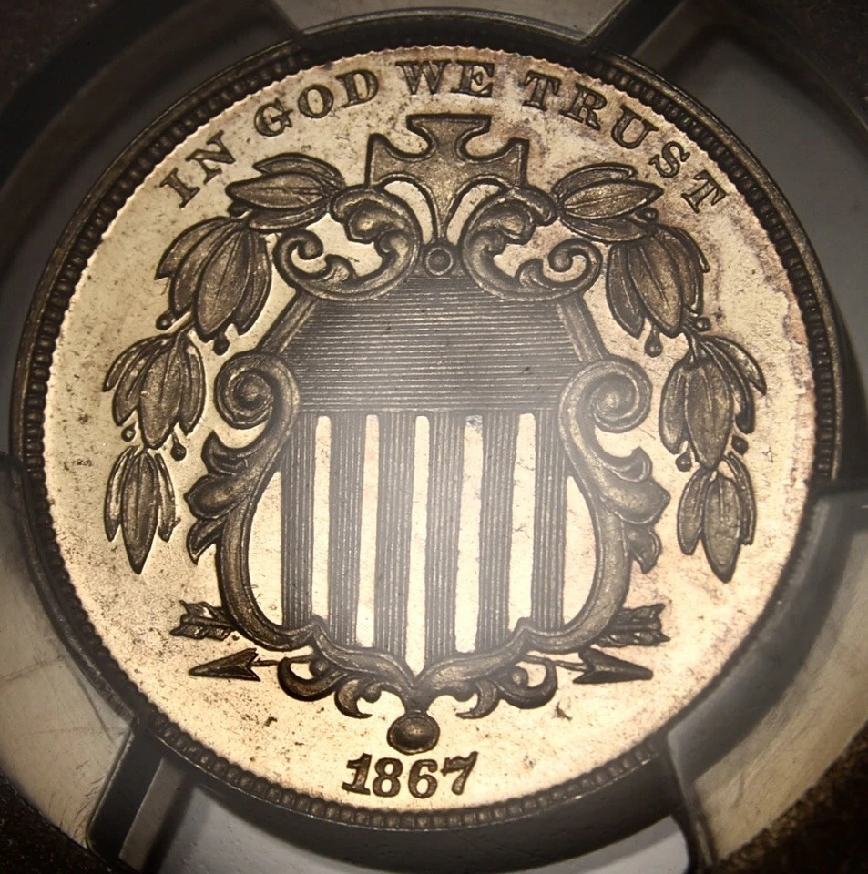 Escudo a prueba de rayos de níquel 1867, graduación profesional PR64 CAC, monedas raras DavidKahn súper dulces Foto 4 de 4