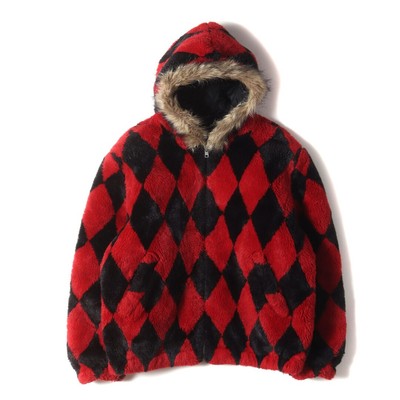 Supreme Jacket Red Black Size: L | 18AW Diamond Pattern Faux Fur 