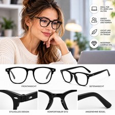 Unisex Computerbrille ohne Stärke Damen Herren Nerd Brille Schwarz Transparent