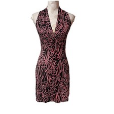 VTG Black Red Halter Dress Y2K 90s Asian Cloud Print Shimmer Accent Sz ?