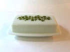 Vintage PYREX Green Spring Blossom/Crazy Daisy Butter Dish with Original Lid