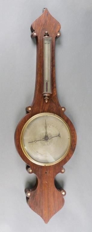Antique Early 20th-Century English Banjo-Form Wall Barometer & Thermometer