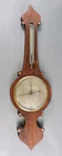 Antique Early 20th-Century English Banjo-Form Wall Barometer & Thermometer