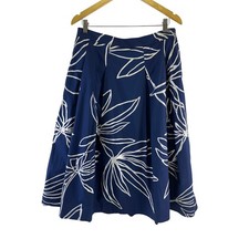 RSVP by Talbots A-Line Skirt Navy Blue Silver Floral Pleated Midi Lined Women 10