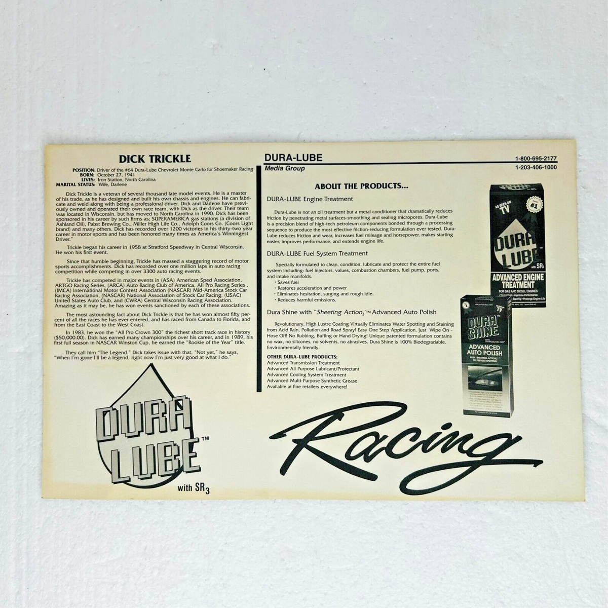 Dick Trickle #64 Dura-Lube Racing NASCAR 9x6