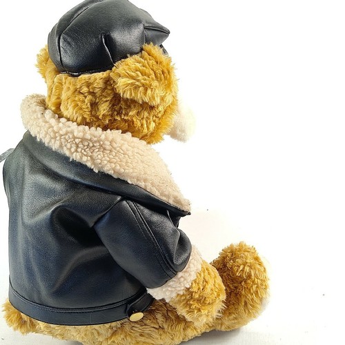 Hugfun Bull Dog Plush w Faux Leather Bomber Jacket Hat Studded Collar Biker Dog - Picture 6 of 12