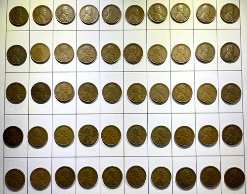 1929-D Lincoln Wheat Cent Penny 50 Coin lot FULL Roll F Fine - Higher Grade