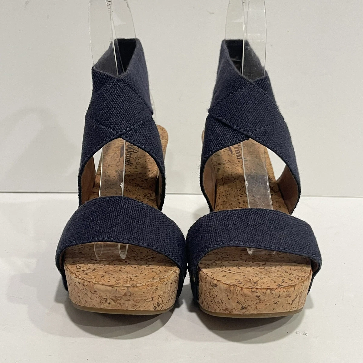 LUCKY BRAND Marinah Sandals Blue Stretch Fabric Open Toe Cork