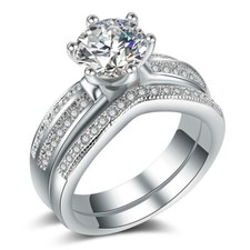 2 Ct CZ Gorgeous Proposal Ring Silver Plated Delicate Girlfriend Gifts Ring Set