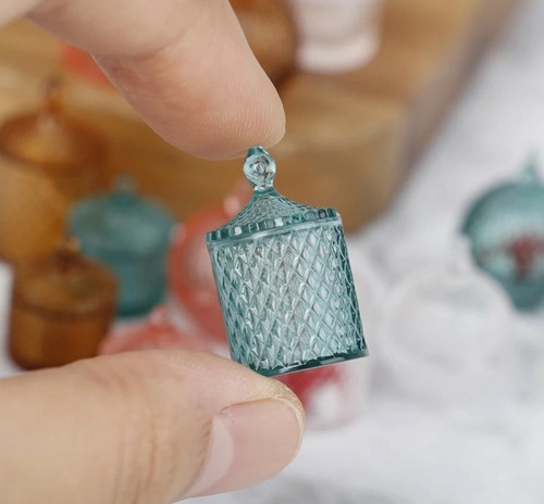 Doll House Access 1:12th Miniature - Set of 3 Beautiful Canisters BLUE - Picture 2 of 5