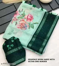 New Linen Cotton Sari With Unstitched Blouse Piece Party Wedding Wear For Women