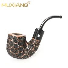 MUXIANG Rustic Hungarian Pipe Briar Wooden Freehand Tobacco Pipe 9mm Bent Stem