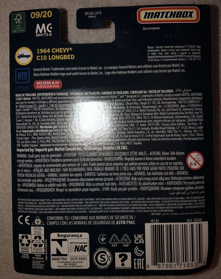 Chevy C10 2022 Matchbox Collectors #09 1964 platón largo azul claro brigada | FSC Foto 2 de 3