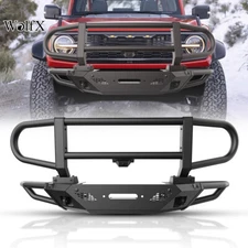 Black Texture Full Width Front Bumper For 2021-2024 Ford Bronco Heavy Duty Steel