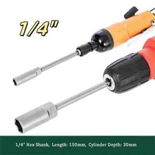 Power Nut Driver Bit Set Quick Change Metric Impact Hex Shank 150mm Long 1/4"