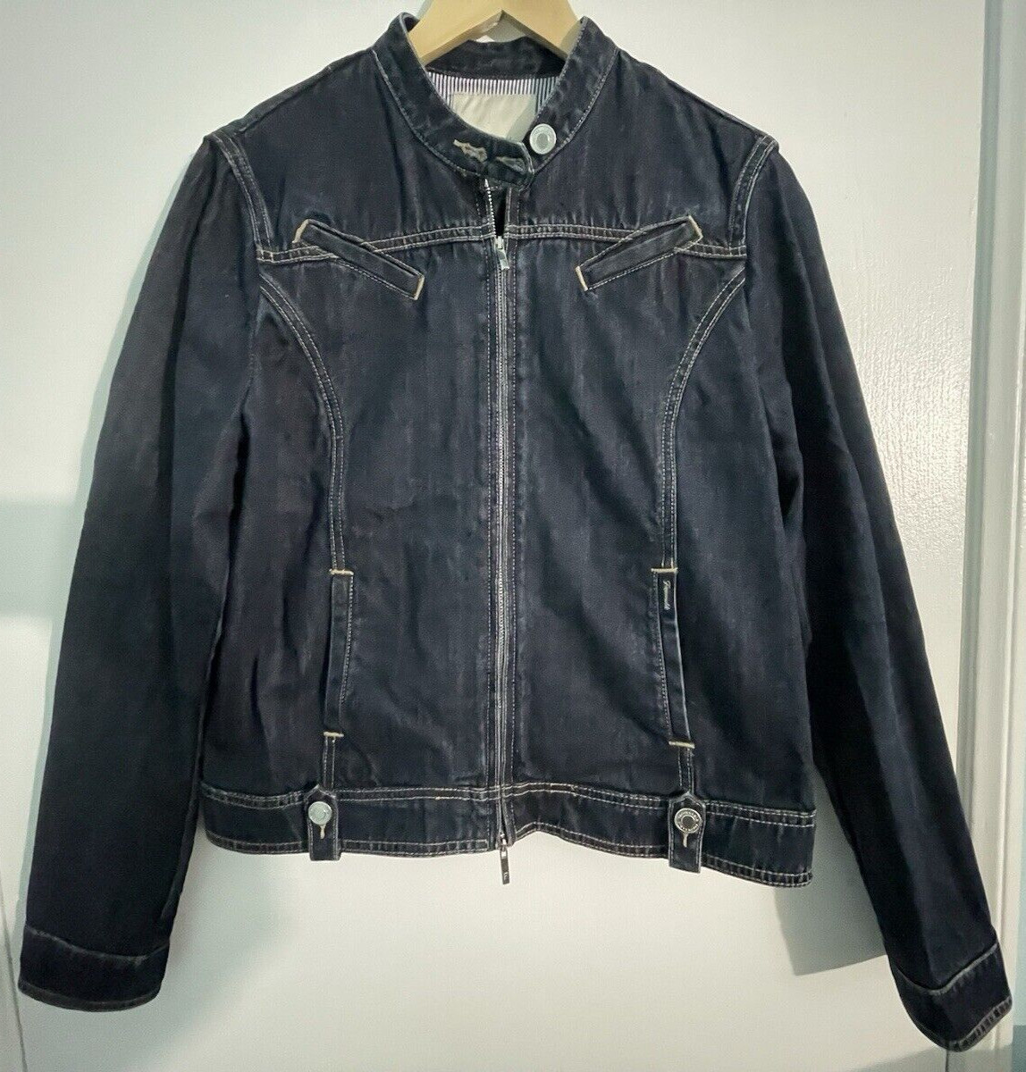 Women's Façonnable Denim Jacket Dark Blue Denim Size Medium