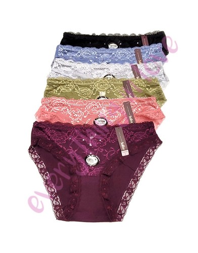 Women Rhinestones Lace Front Comfortable Cotton Sexy Bikini No show panties - Picture 4 of 18
