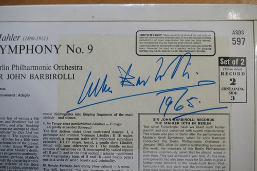 ASD 596-7 Mahler Symphony 9 Barbirolli *SIGNED COPY* HMV ED1 Semi-Circle 2LP NM - Picture 3 of 12