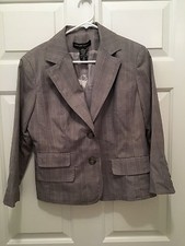 NWT New York Company Women's Gray White Striped Two Button Blazer Size 10