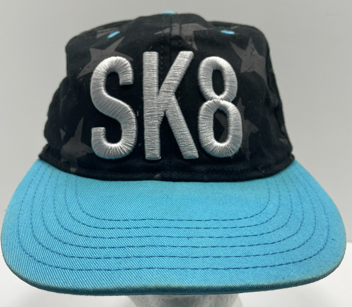 SK8 Hat Cap Youth Size Teal Black With Stars Snapback Embroidered