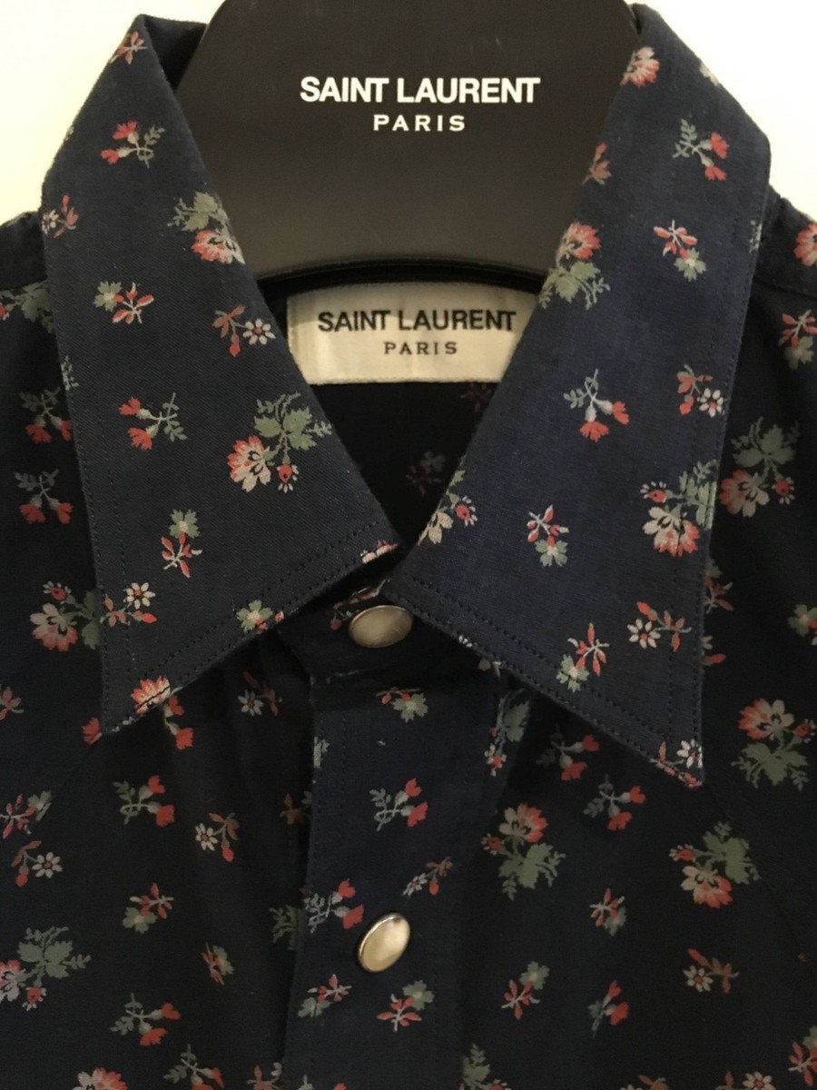 Saint Laurent Hedi Slimane SS15 Dark Blue Western Shirt Flower