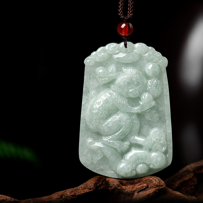 Certified Natural Burma Green Jadeite Zodiac Monkey Pendant AA+ Quality