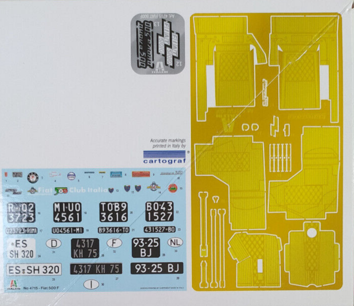 ITALERI 1:12 KIT AUTO FIAT 500 F lunghezza 24,8 cm UPGRADED EDITION ART 4715