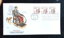 WHEELCHAIR  1920s TRANSPORTATION COIL STRIP 1988 FLEETWOOD CACHET FDC UNADDR