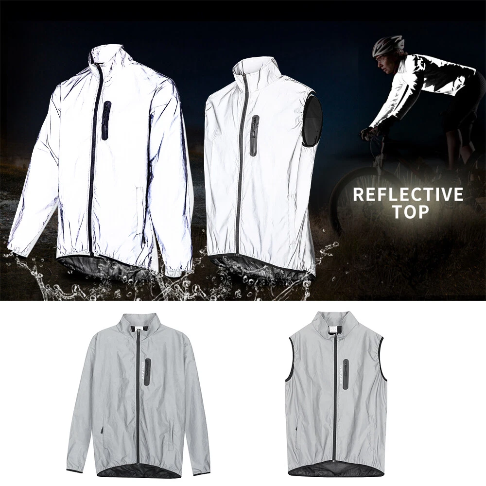 Men Full Reflective Cycling Jacket High Visibility Windbreaker Night Sport  Coat