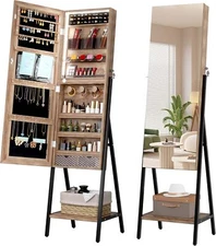 LVSOMT 3 LEDs Mirror Jewelry Cabinet, 60.4" Jewelry Mirror Full Length, Standing