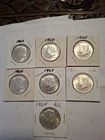 1964 Kennedy Half Dollar Silver Uncirculated AU Lot of 7 50C Coins