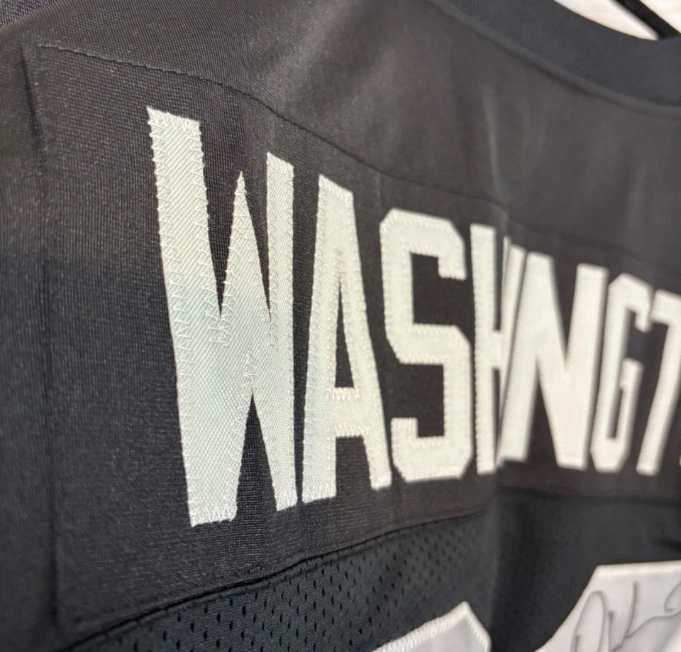 CAMISETA AUTOGRAFIADA FIRMADA POR DEANDRE WASHINGTON OAKLAND RAIDERS NFL #83 XL JSA CO Foto 3 de 4