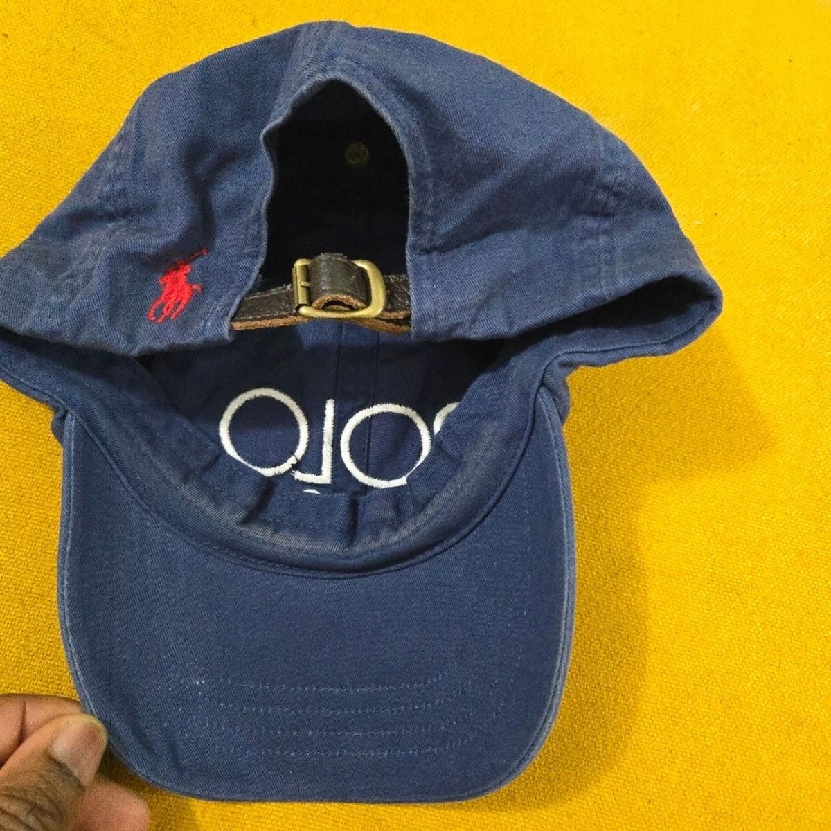 RARE Polo Ralph Lauren 1992 Stadium Rainbow Hat - Blue Chino Leather Strap View 3