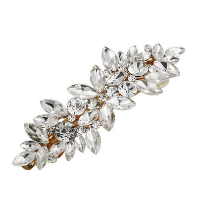 3.3 Inch Rhinestone Hair Clip Pearl Fancy French Double Clasp Gold Accessory